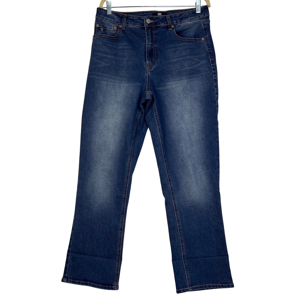 Frye Blue Straight Leg Jeans Womens 8 (33.5) High Rise Stretch Dk Wash Casual